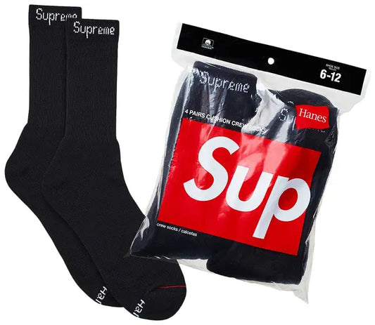 Supreme Hanes Crew Socks (4 Pack) Black
