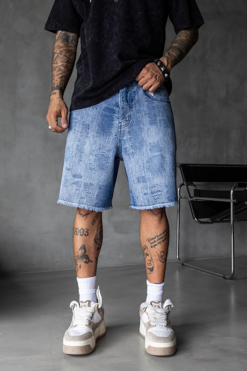 Distressed Loose Fit Denim Shorts Blue