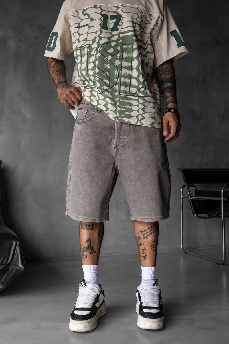 Loose Fit Denim Shorts Khaki