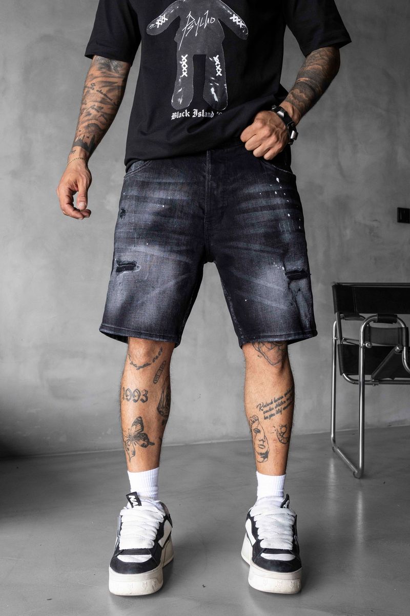 Distressed Slim Fit Denim Shorts