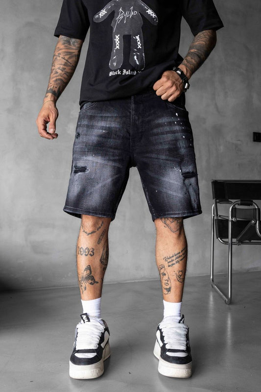Distressed Slim Fit Denim Shorts