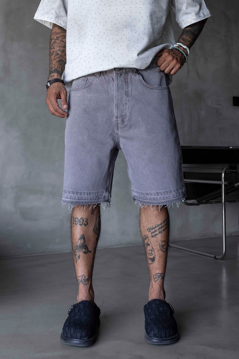 Distressed Loose Fit Denim Shorts Grey