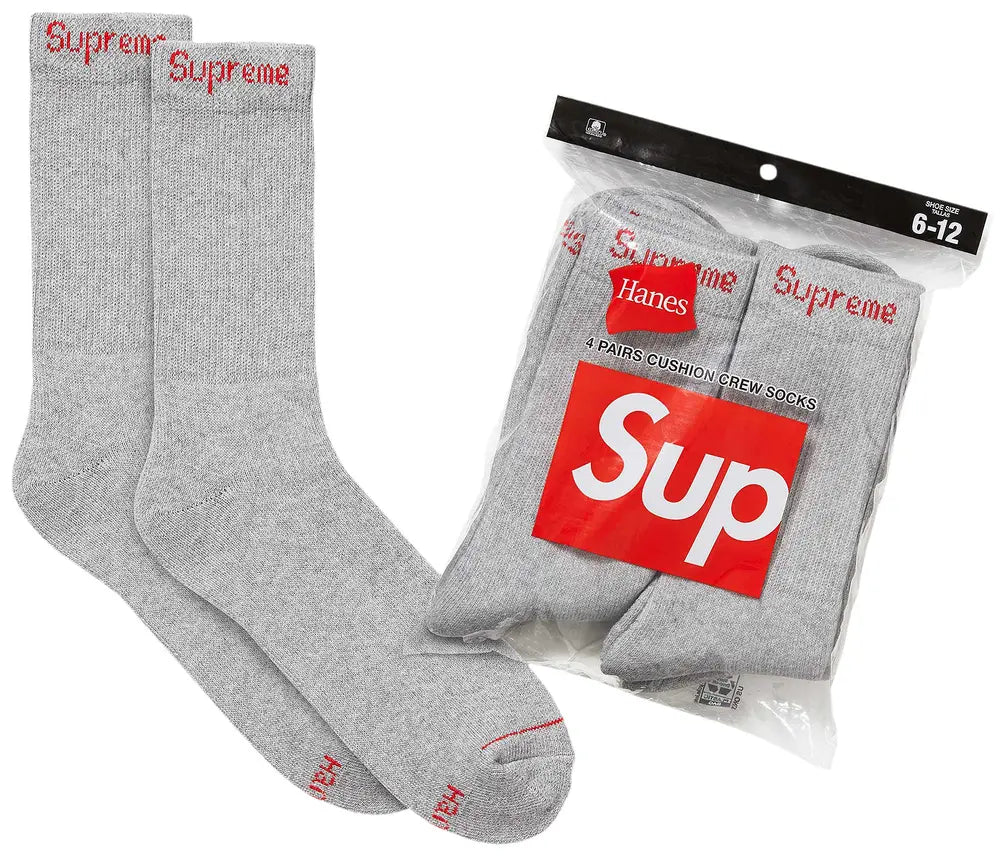 Supreme Hanes Crew Socks (4 Pack) Heather Grey