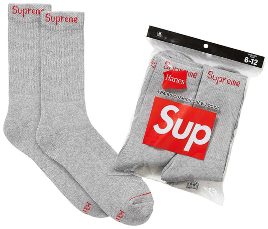 Supreme Hanes Crew Socks (4 Pack) Heather Grey