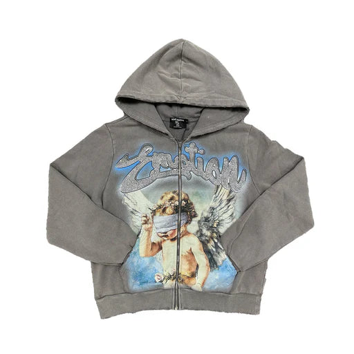 Rhinestone Hoodie Grey