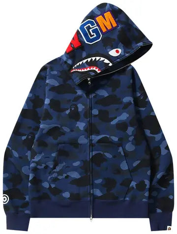 Color Camo Shark Full Zip Hoodie Navy