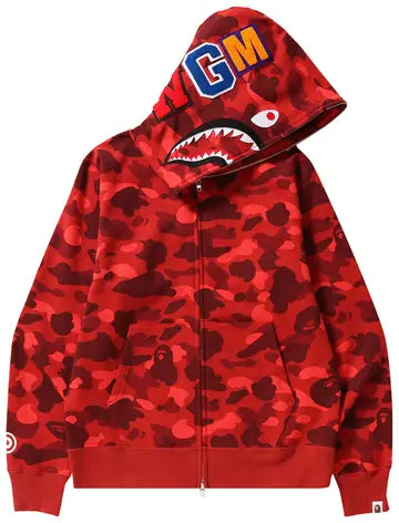 Color Camo Shark Full Zip Hoodie Red