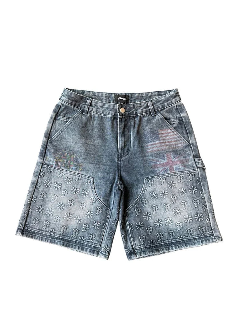 Prestige Blue Embossed Denim Shorts