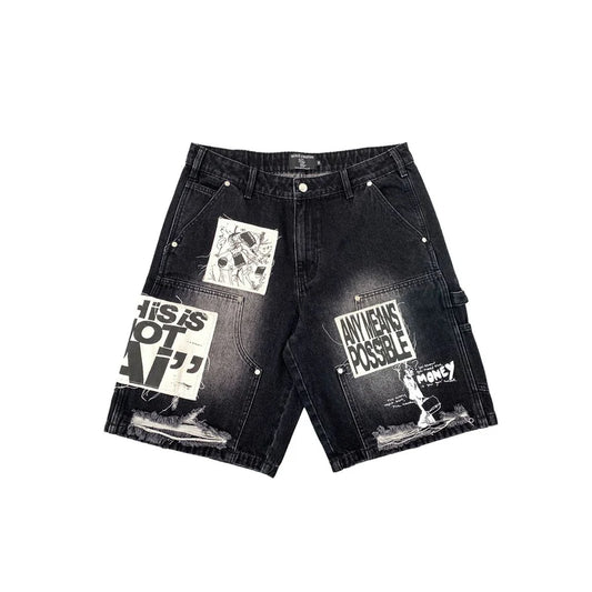 ME Black AI Denim Shorts