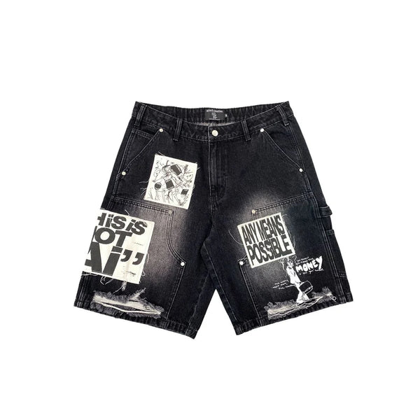 ME Black AI Denim Shorts