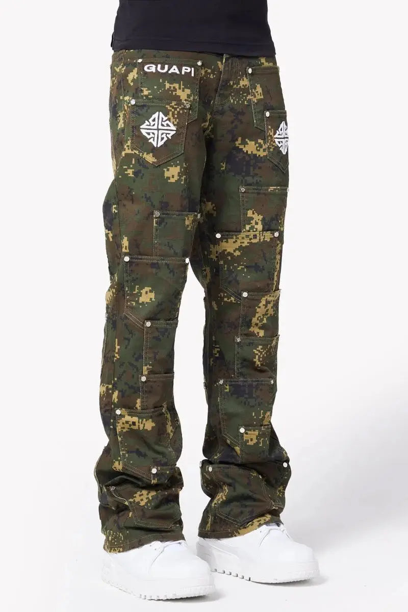 GUAPI Camo Pockets Flared Denim