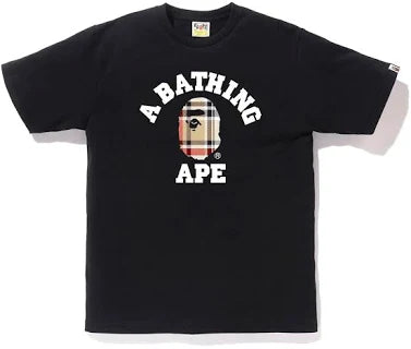 Bape Check College Tee Black beige