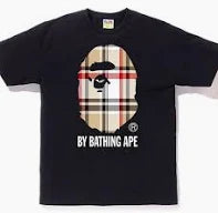 Bape A Bathing Ape Check by Bathing Tee Black Beige